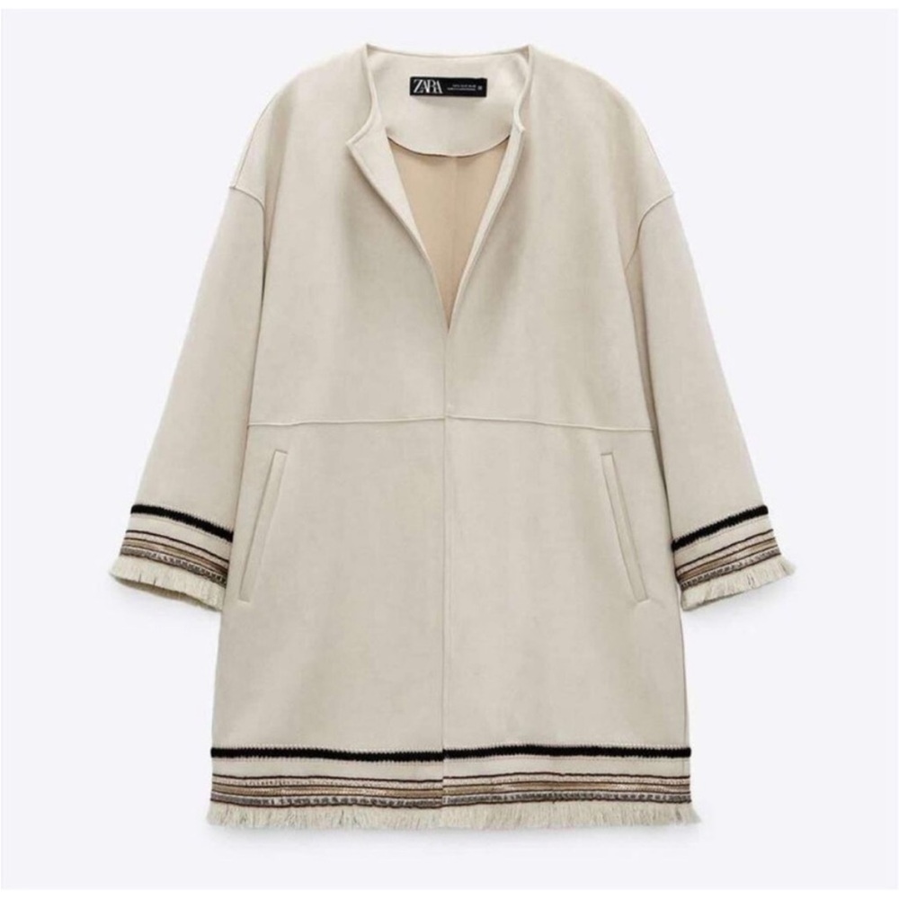 Zara Suede Open Jacket with Embroidered Details - Size XS - Picture 2 of 8